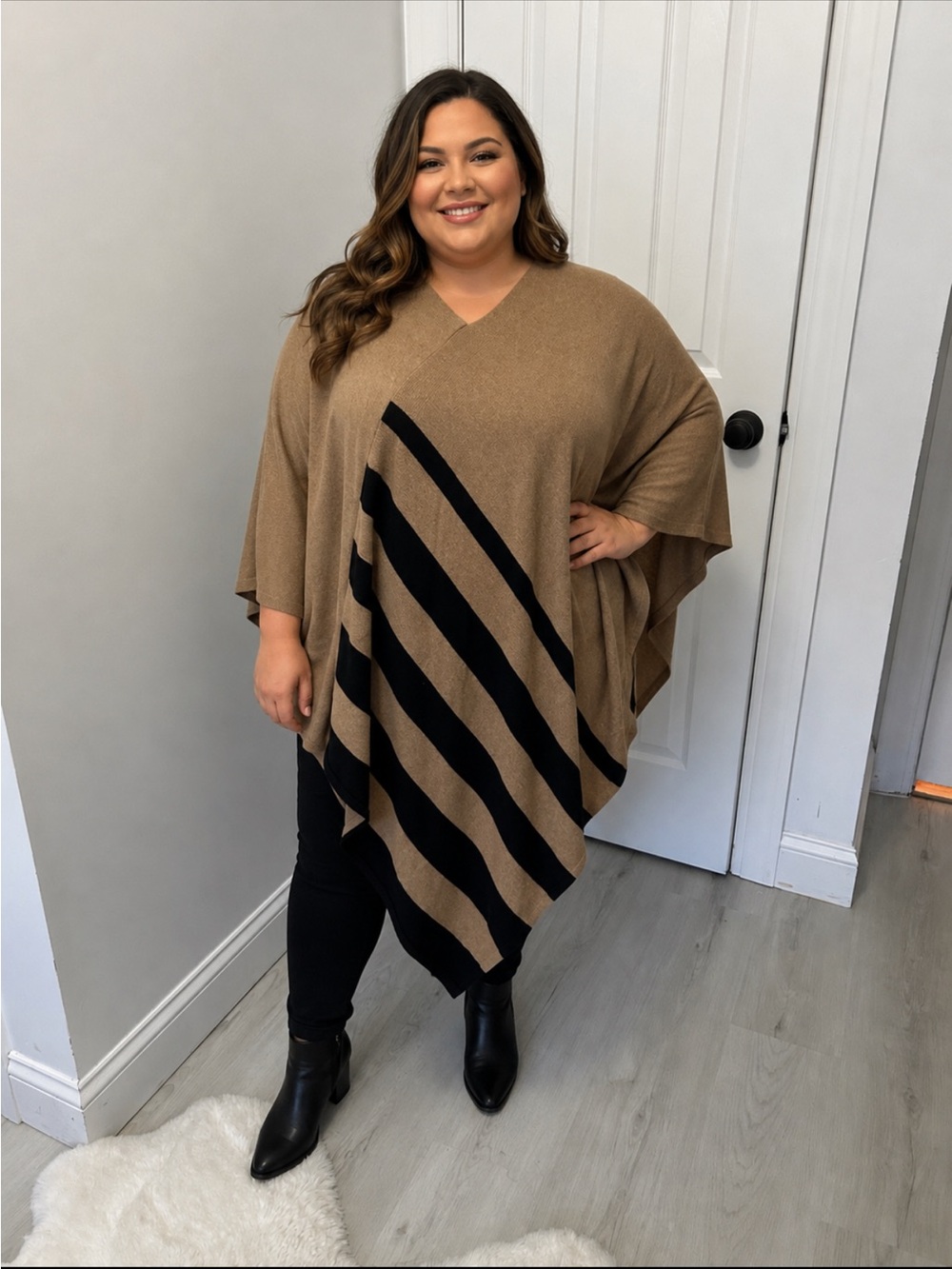 Lane Bryant Black Tan Striped Poncho